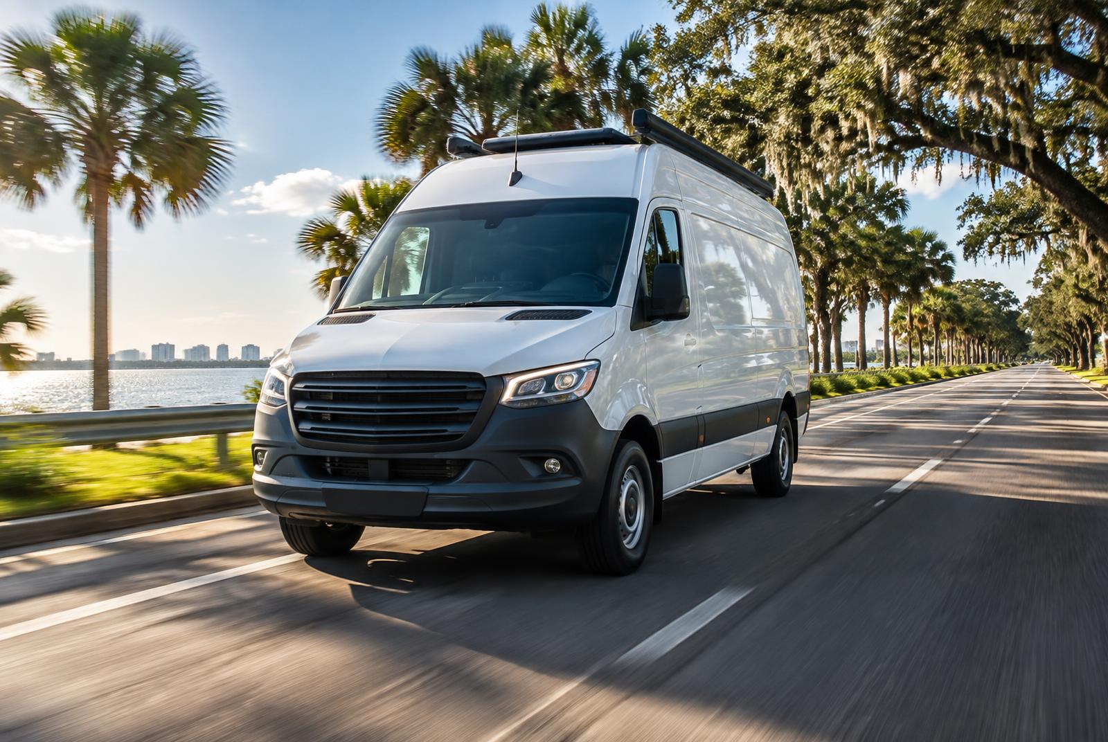 Mobile RV service van traveling through Central Florida