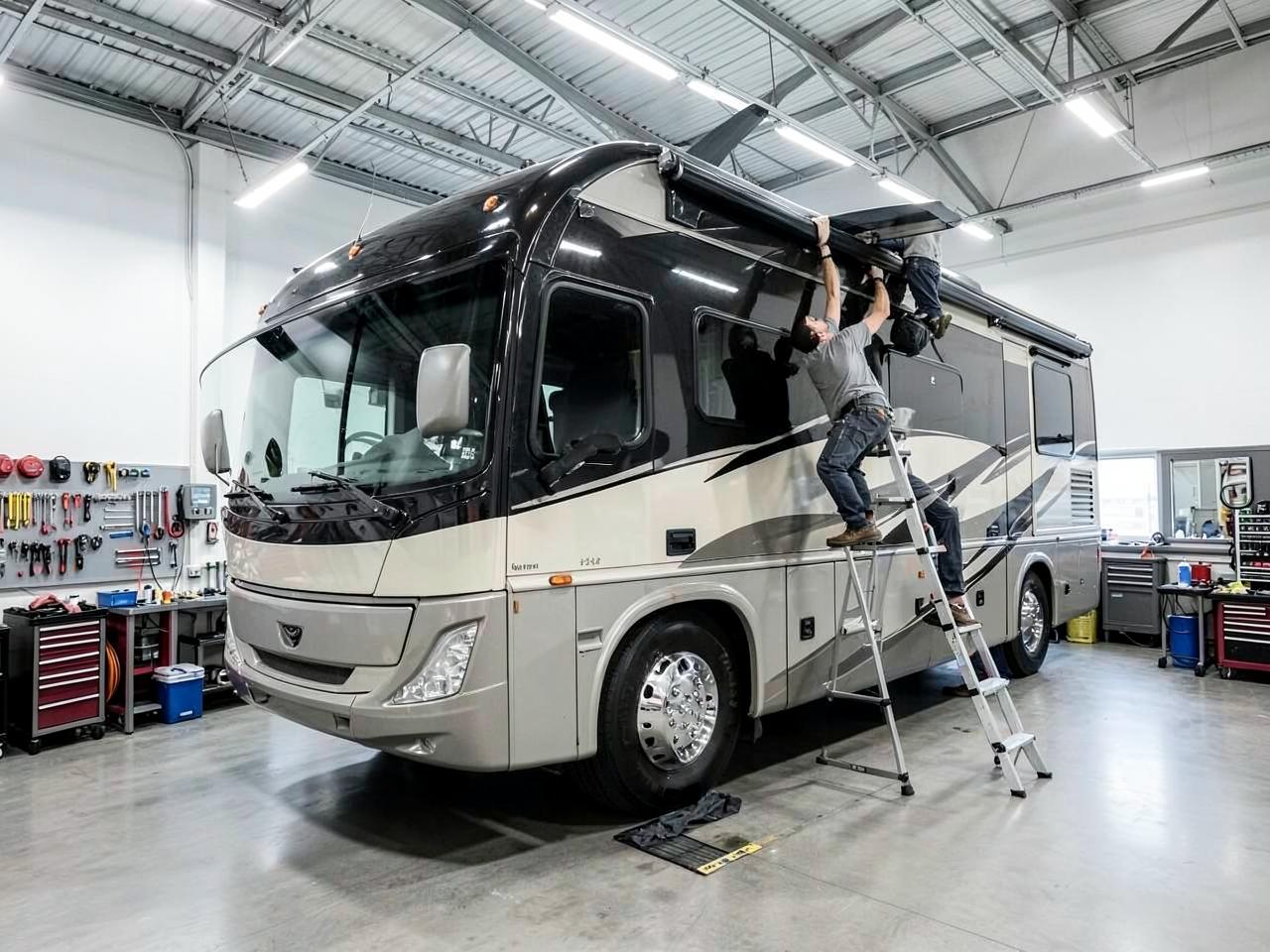 Coach in the service bay for scheduled maintenance