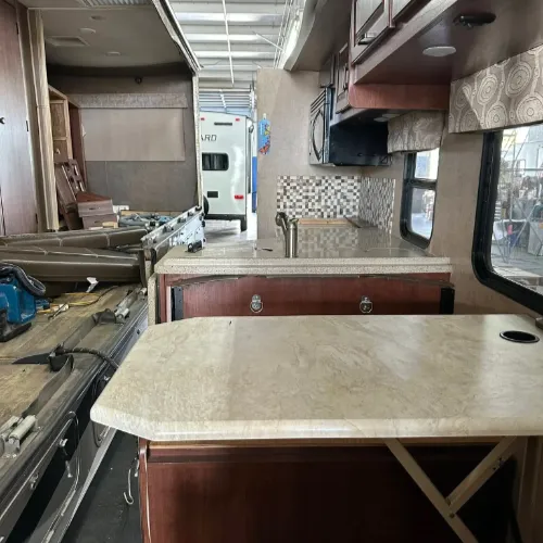 RV kitchen interior before renovation