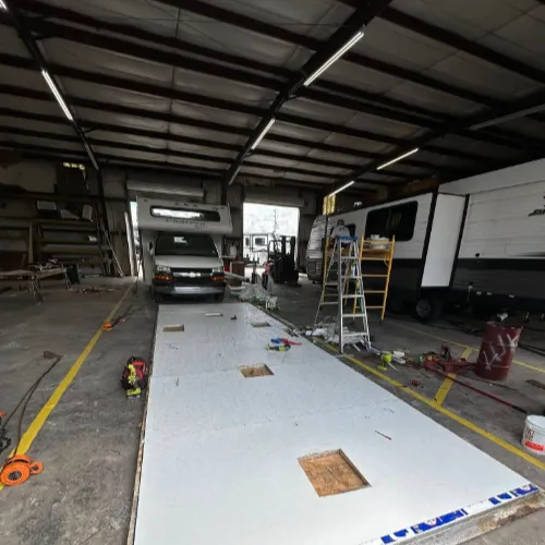 RV interior cabinetry repair in progress