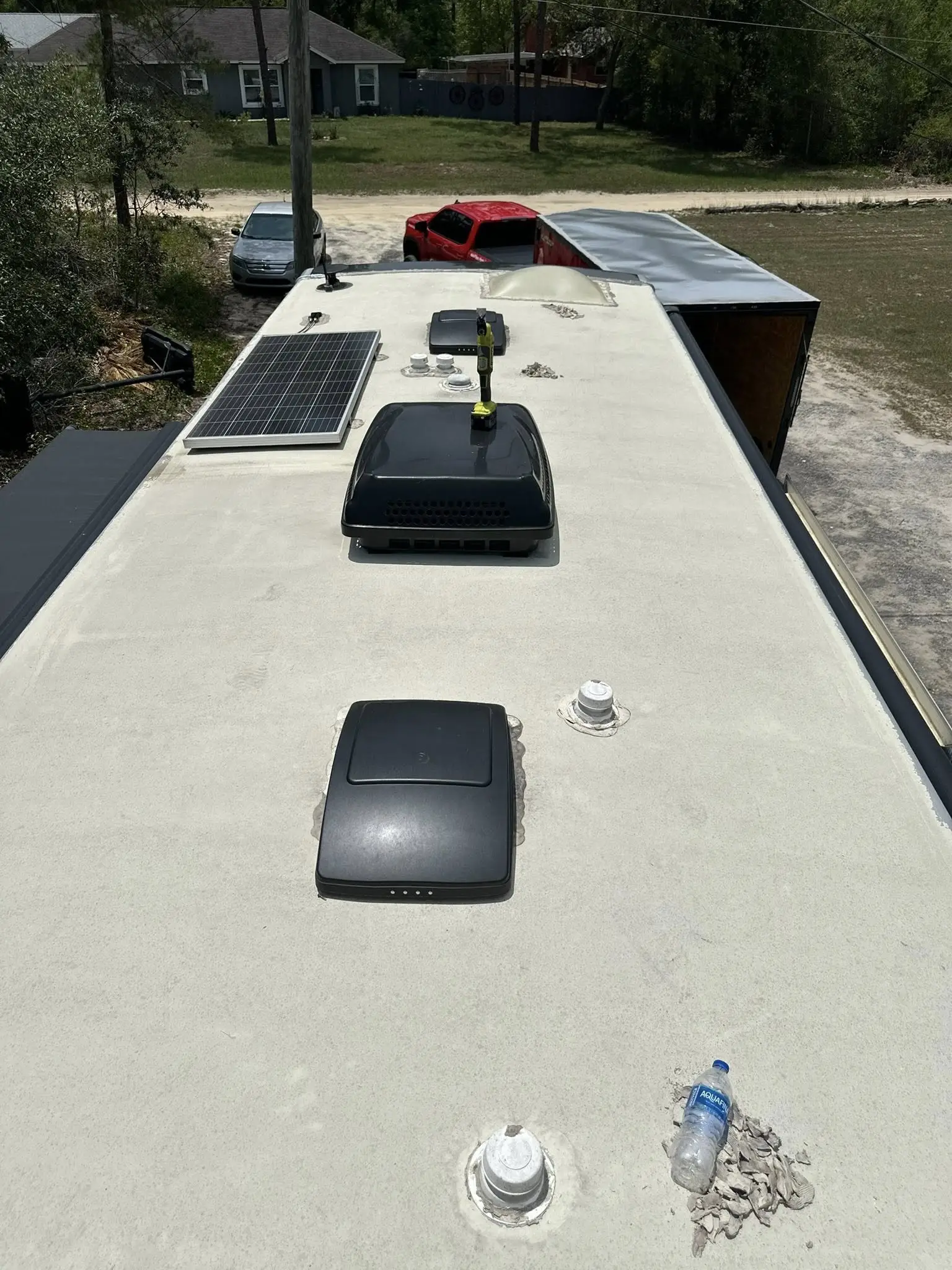 Finished RV interior flooring and cabinetry